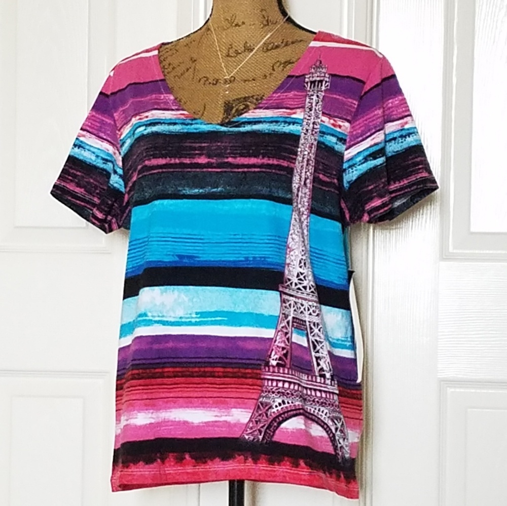 Onque Casual PARIS graphic tee Eiffel Tower multicolored Lrg.